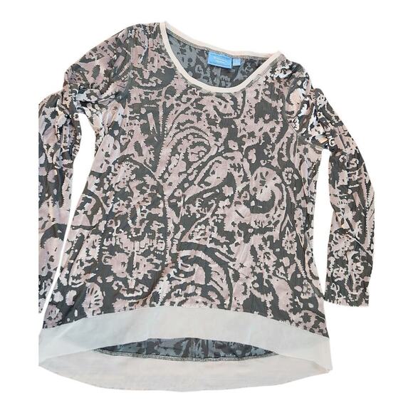 Simply Vera Wang blouse sheer burnout velvet velour sz large gray cream - Picture 1 of 9
